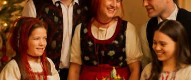 Részletes, színes fantasy tájkép, magas hegyekkel, virágzó rétekkel és egy varázslatos kastély háttérben.